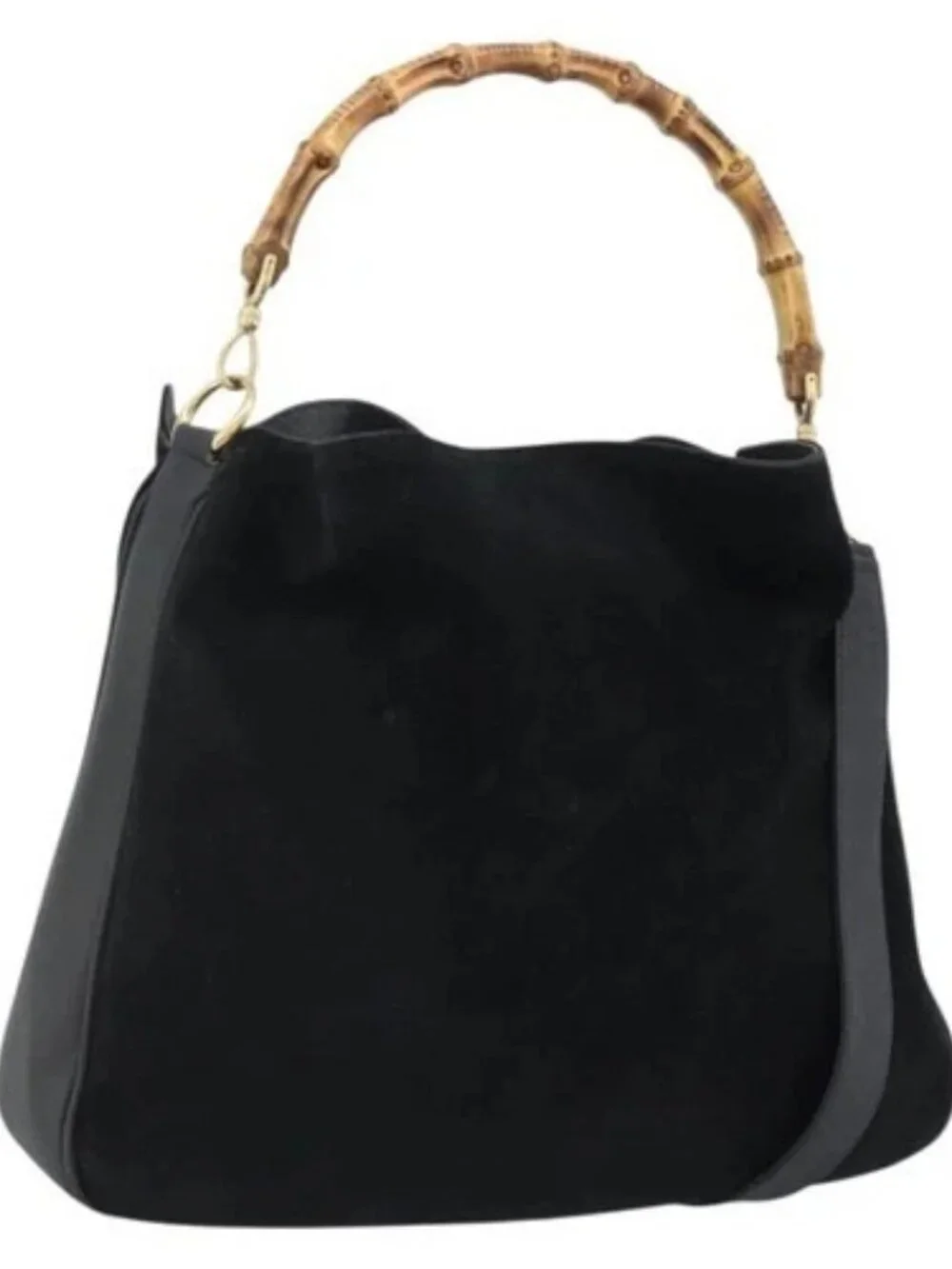 GUCCI Bamboo Hand Bag Suede 2way Black Gold 001 2058 Auth 190591
